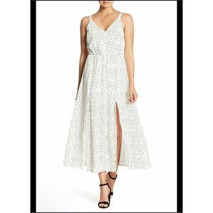 Melloday white polka dot front split maxi dress adjustable straps S